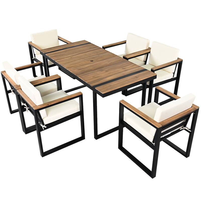 Modern 7 Pieces Outdoor Dining Set with Removable Cushions, Patio Dining Table and Chair Set for Patio, Backyard 7 Pack