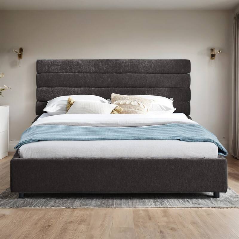Queen Size Modern Upholstered Bed Frame with Headboard and Drawers