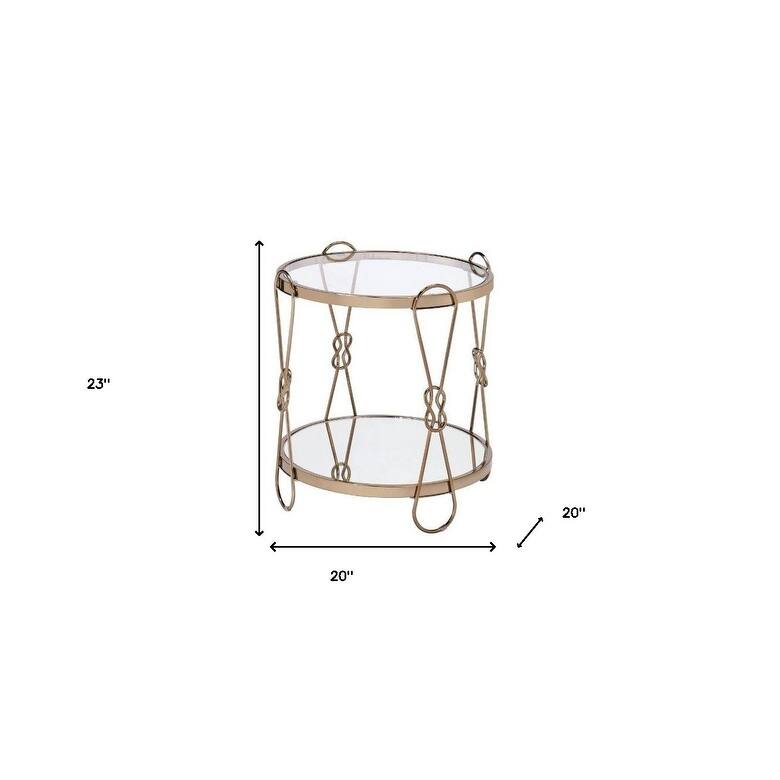 HomeRoots 23" Gold Mirrored And Metal Round End Table With Shelf - 20' X '23' X '20
