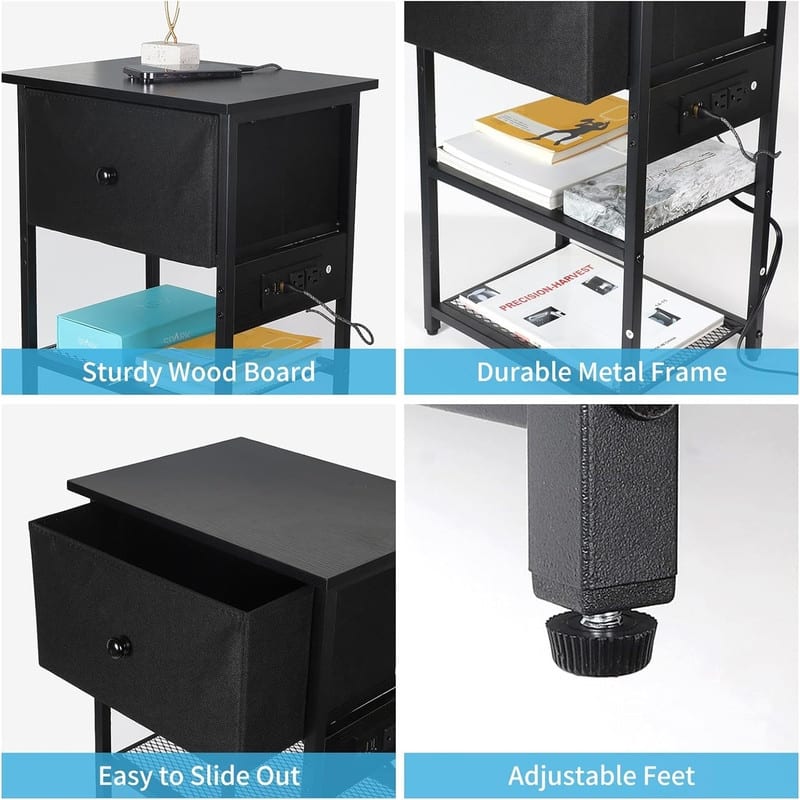 Nightstand with Charging Station - 11.81"D x 15.74"W x 25.19"H