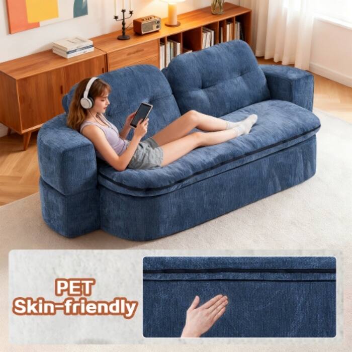 Modern Convertible Floor Sofa Bed with Corduroy Cushion, 2 Pillows & No Assembly