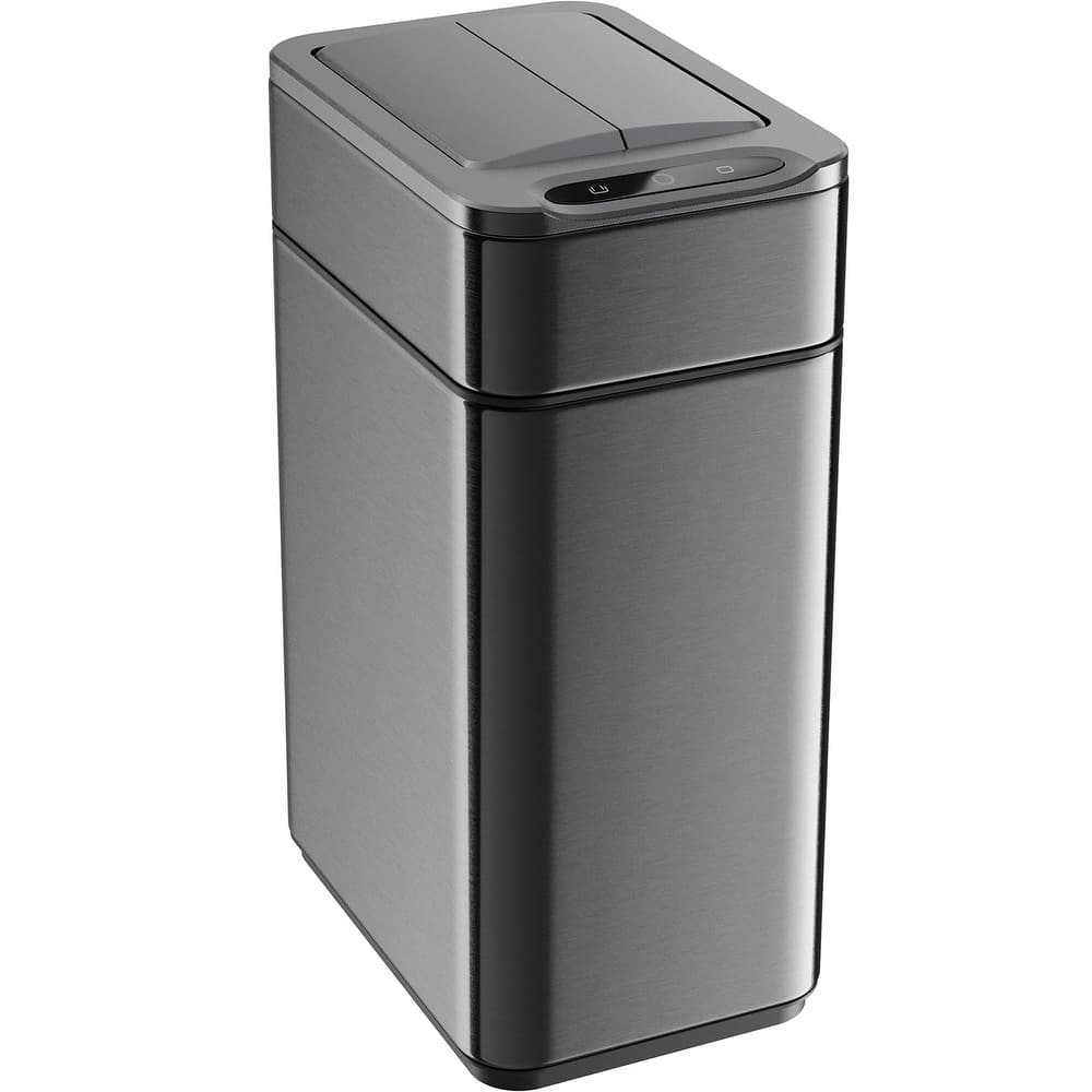 hOmeLabs 2.4 Gallon Kitchen Trash Can - Retractable Sensor Butterfly Lid, Easy Clean, Battery-Operated - Dark Stainless Steel