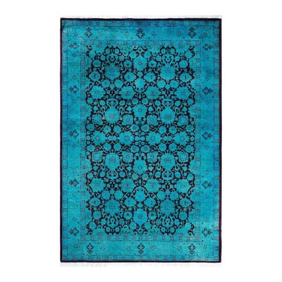 Fine Vibrance One-of-a-Kind Hand-Knotted Area Rug - Green, 4' 3" x 6' 4" - 4' 3" x 6' 4"