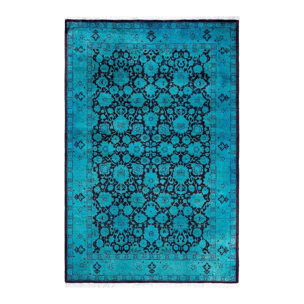 Fine Vibrance One-of-a-Kind Hand-Knotted Area Rug - Green, 4' 3" x 6' 4" - 4' 3" x 6' 4"