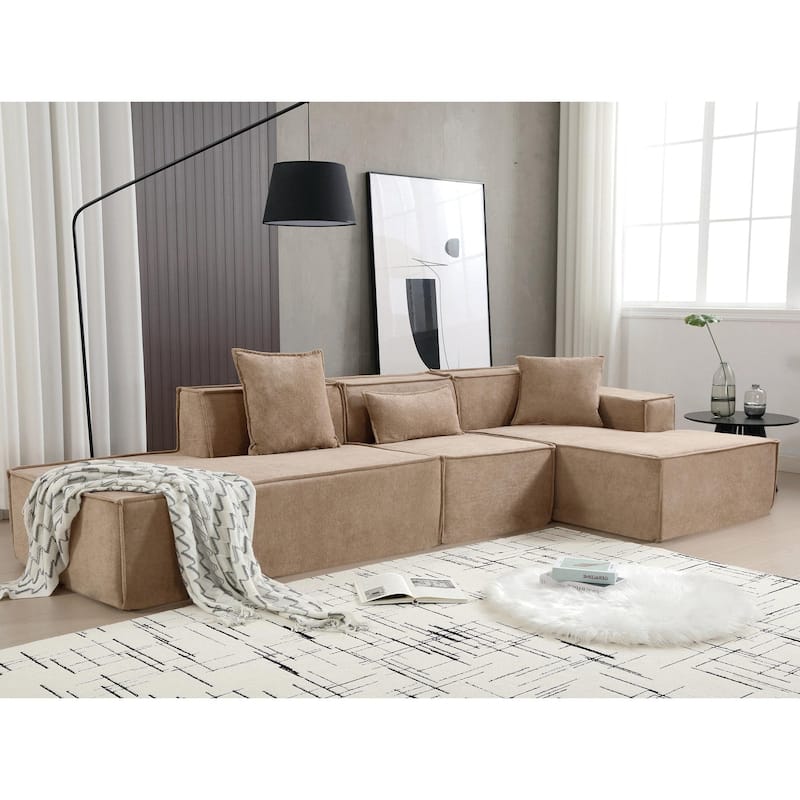 129.5'' Minimalist Modular L-Shaped 4 Seater Sectional Sofa Set with Chaise, Versatile Free-Combination Design