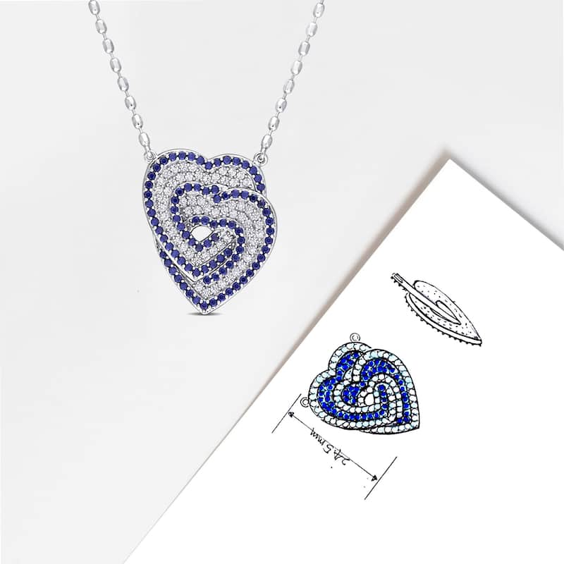 Miadora 1 2/5ct TGW Created White Sapphire Created Blue Sapphire Heart Necklace Sterling Silver