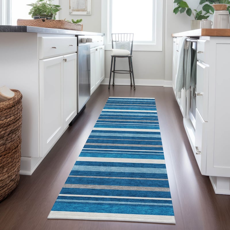 Machine Washable Indoor/ Outdoor Chantille Contemporary Stripes Rug