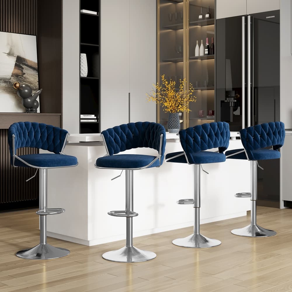 Modern Velvet Counter Bar Stools with Backs(Set of 4)