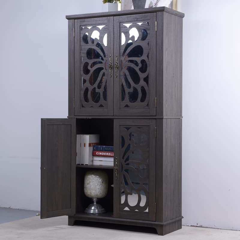 Display sideboard buffet with 4 Acrylic Mirrored doors, Adjustable Shelves storage Cabinet for Kitchen, Living Room