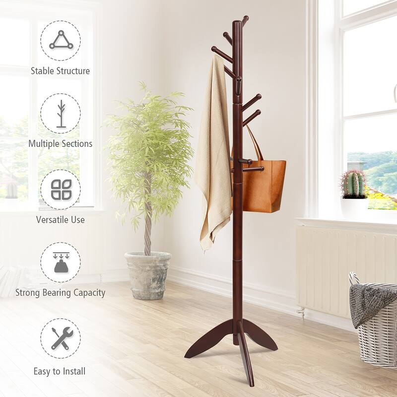 Costway Wooden Coat Rack Entryway Hall Tree 2 Heights w/ 11 Hooks - See Details