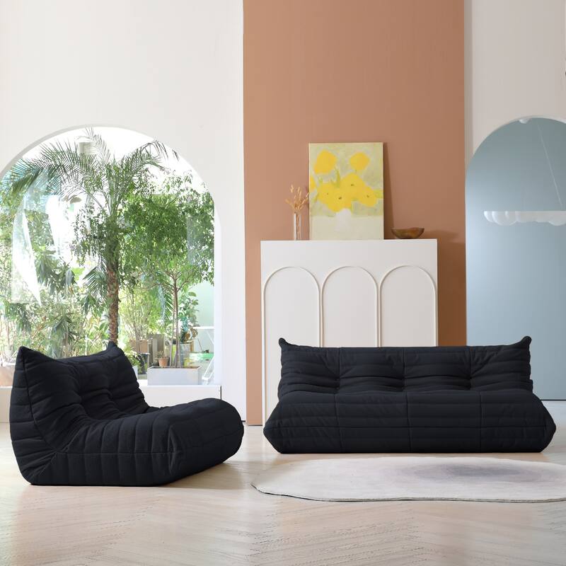 Soft Tufted Bean Bag Sofa,Extra Large Lazy Lounger Set for Living Room - Black
