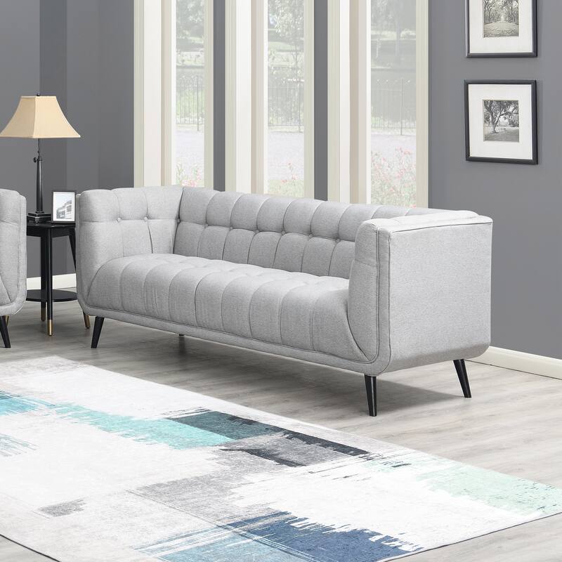Modern Mid-Century Button Tufted Upholstered Sofa - Grey