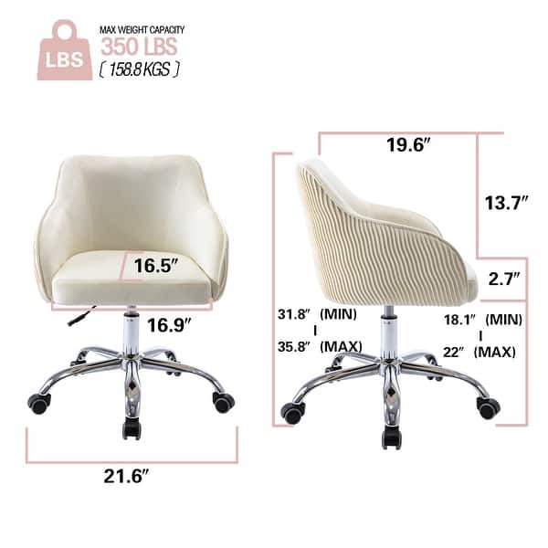 dimension image slide 3 of 4, Corvus Braff Velvet Upholstered Adjustable Ergonomic Office Chair