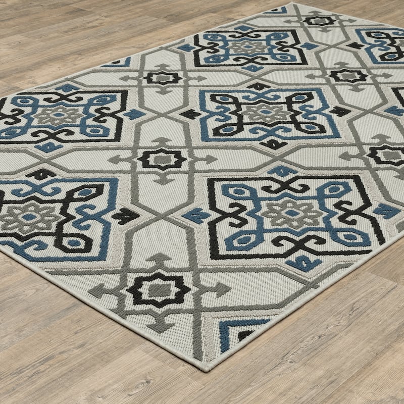 Vista Home Talcot Medallion Grey/Teal Indoor-Outdoor Rug