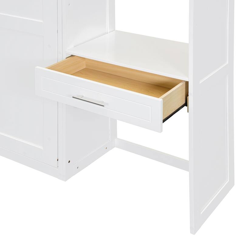 Full Size Space Saving Murphy Bed with Desk, Cabinets, and Shelves, White