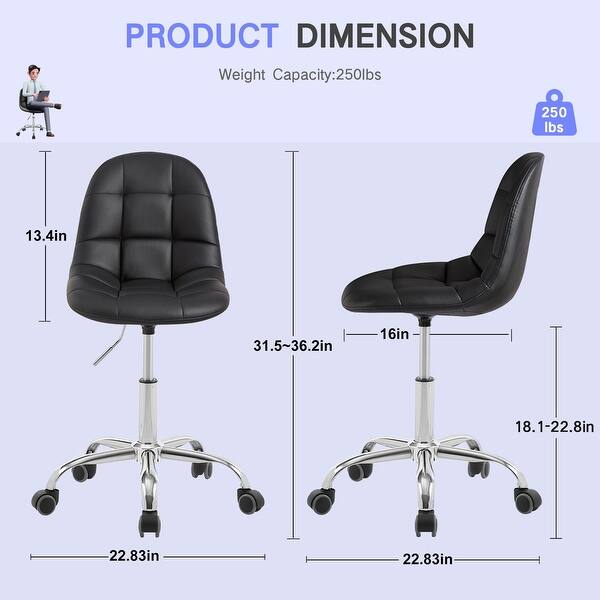VECELO 2-Pieces Adjustable Faux Leather Swivel Office Chair with Wheels ...