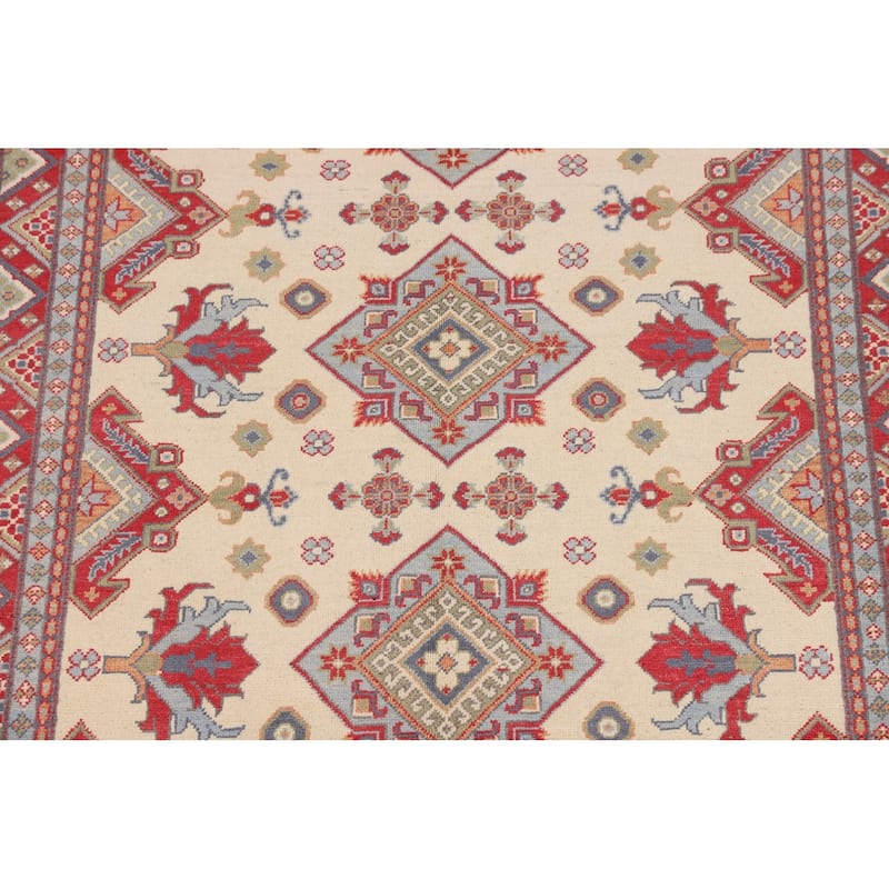 Ivory Kazak Oriental Area Rug Hand-Knotted Traditional Wool Carpet - 4'11" x 6'6"