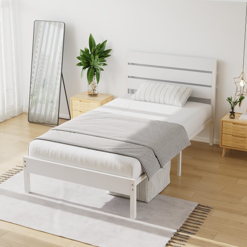 Javlergo Platform Bed Frame with Wood Headboard, Strong Metal Slats Support No Box Spring Needed