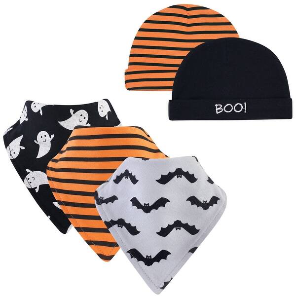 slide 1 of 1, Hudson Baby Infant Boy Cotton Bib and Caps Set 5pk, Ghost, One Size - Ghost - One Size One Size - Ghost