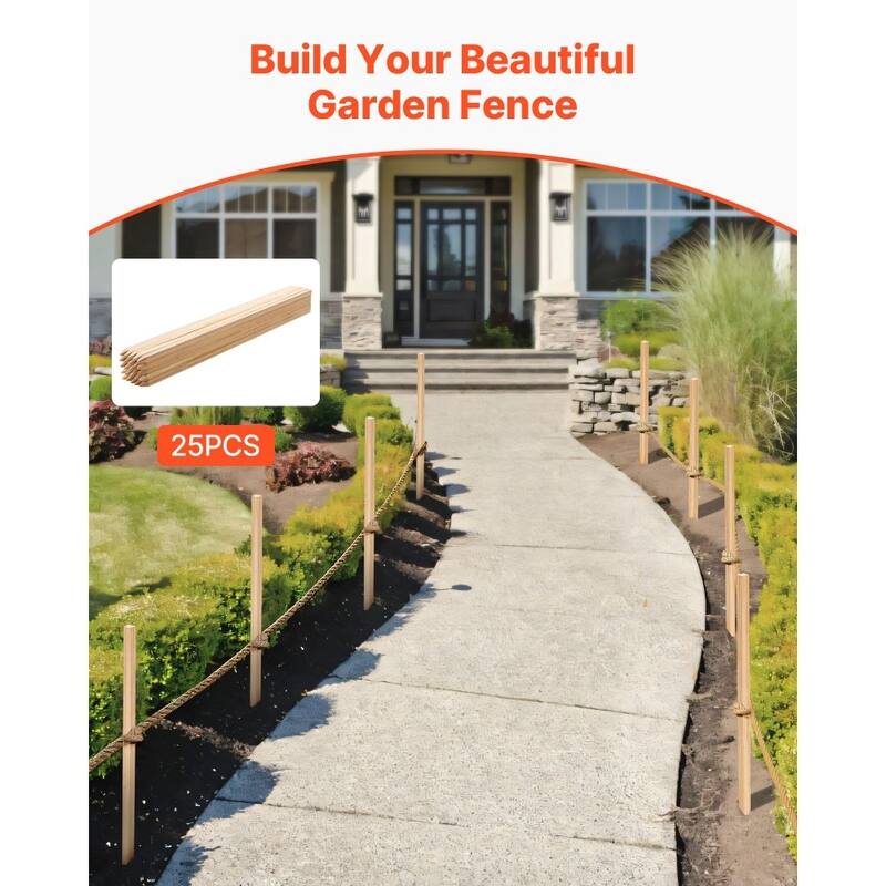 25-Piece Fir Wood Garden Stakes 36 Inch Sharp Point Plant Supports for Outdoor Gardening - 0.75” × 0.75” × 36”