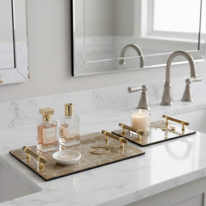 Decorative Pattern Glass Tray with Handles - Chic Home Decor - Accent Tray