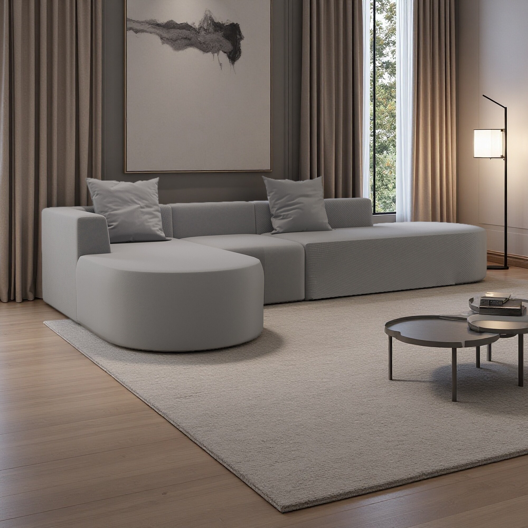 135.4" Fabric L-Shaped Modular Cloud Sectional Sofa with Deep Seat & Movable Chaise