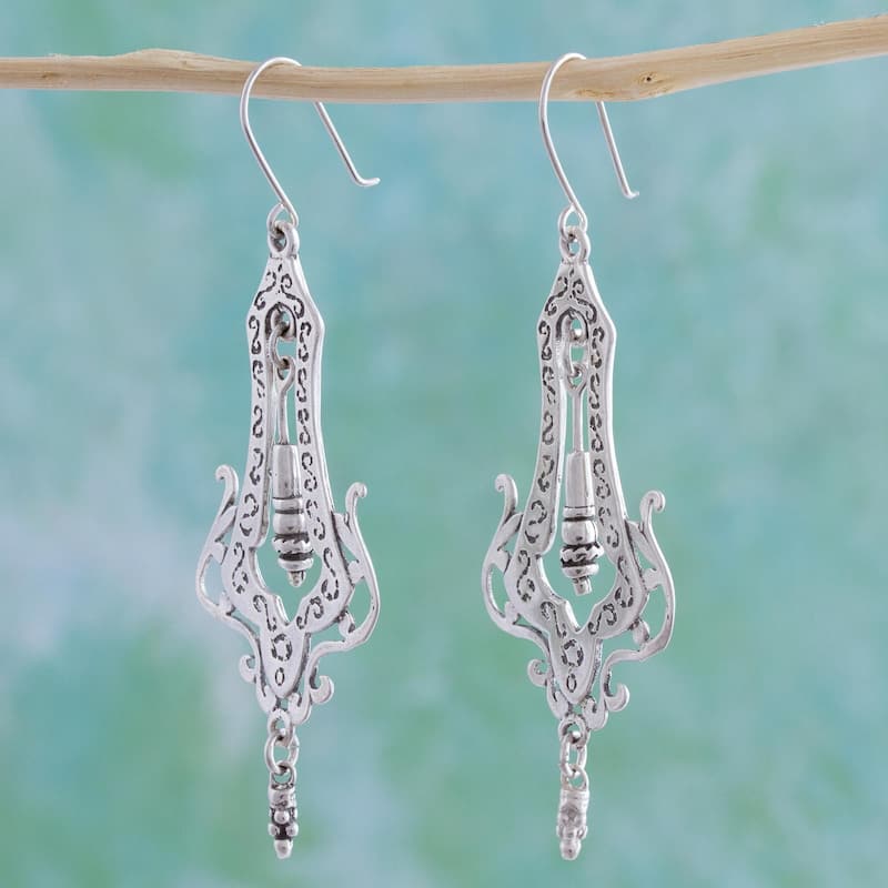 Novica Handmade Long Lace Sterling Silver Dangle Earrings