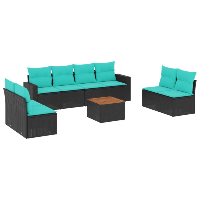 vidaXL 9 Piece Patio Sofa Set with Cushions Black Poly Rattan - 21.7 x 24.4 x 27.2