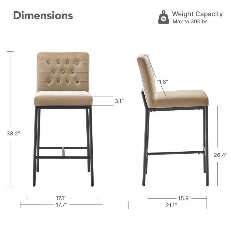 Spruce & Spring Velvet Tufted Counter Bar Stool with Metal Frame