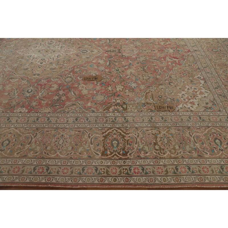 Hand Knotted Oriental 100% Wool Carpet Traditional Floral Pink Mashad Area Rug - 13' 9'' X 9' 7''