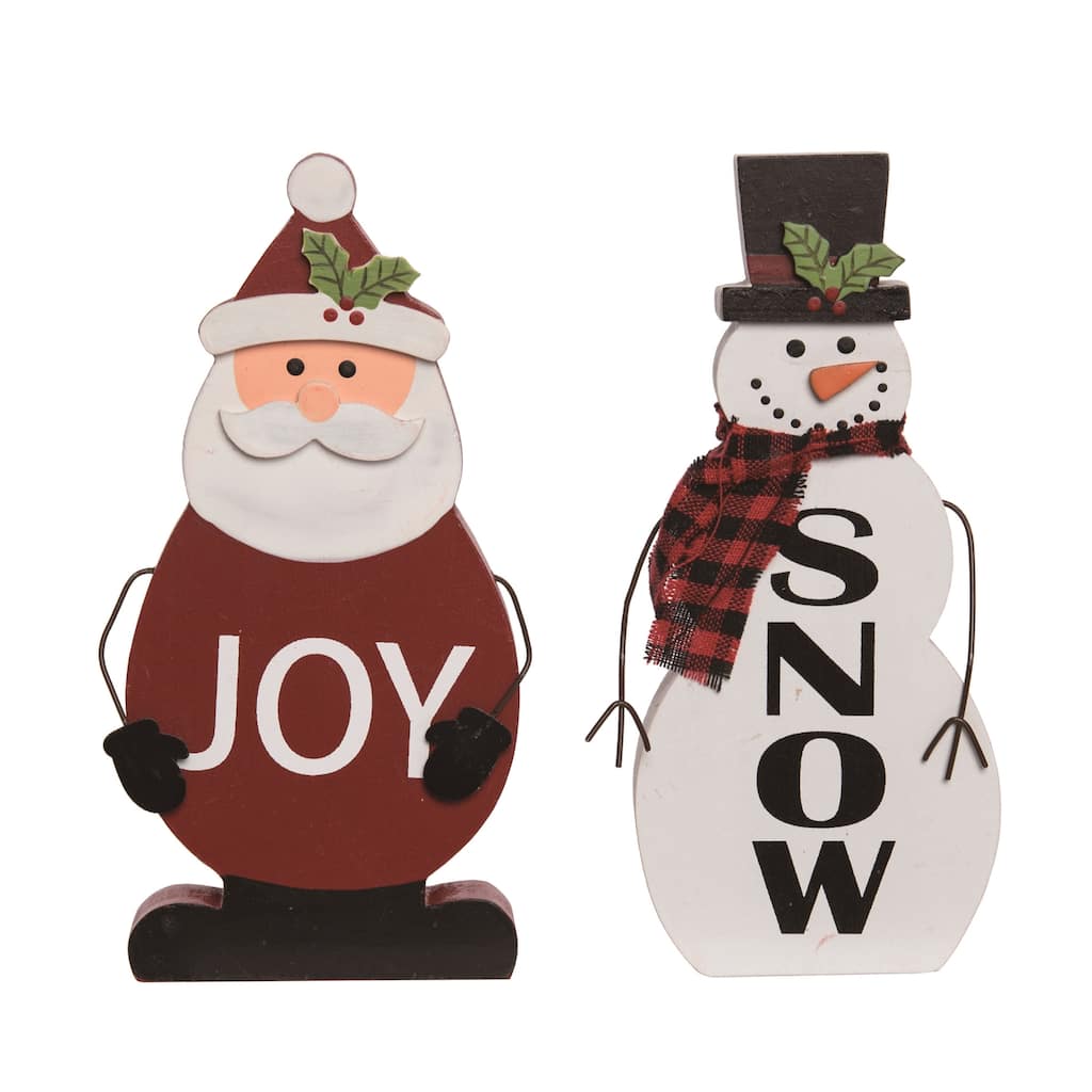 Transpac Wooden Standing Santa/Snowman Decor Set of 2 Christmas Home Decorations