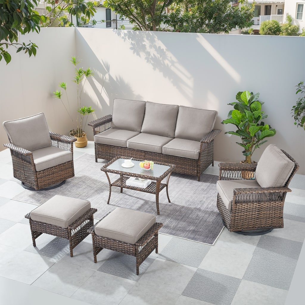 Gymojoy Outdoor Rattan Sofa Ottomans, Rokicng Chair, Coffee Table