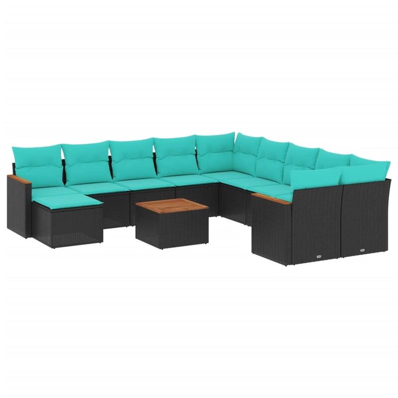 vidaXL 11 Piece Patio Sofa Set with Cushions Black Poly Rattan