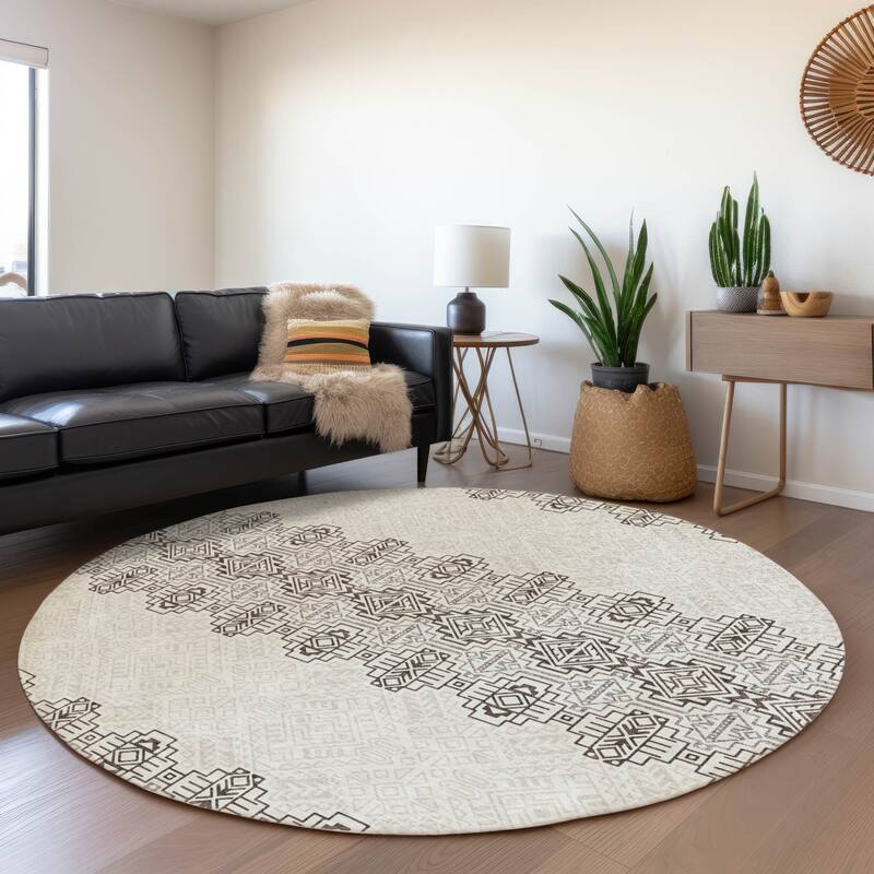 Machine Washable Indoor/ Outdoor Moroccan Boho Chantille Rug