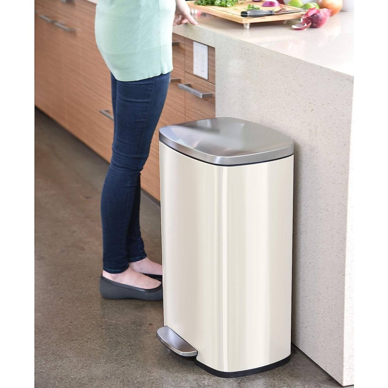 iTouchless 13.2 Gal White Steel Step Pedal Trash Can with Odor Filter