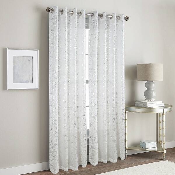 slide 1 of 31, Orbitz Metallic Doily Grommet Single Curtain Panel - (1x) 54 x 84 in. - (1x) 54 x 84 in. White