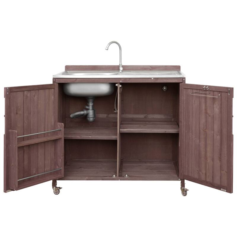 39.4" Outdoor Kitchen Island with Sink, Outdoor Kitchen Sink Station w/ 304 Stainless Steel Sink, Hose Hook Up & Faucet