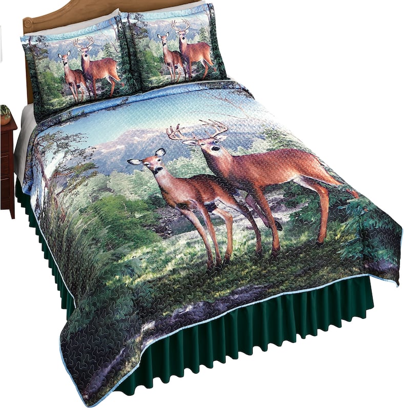 Deer Mountain Scene Printed Quilt