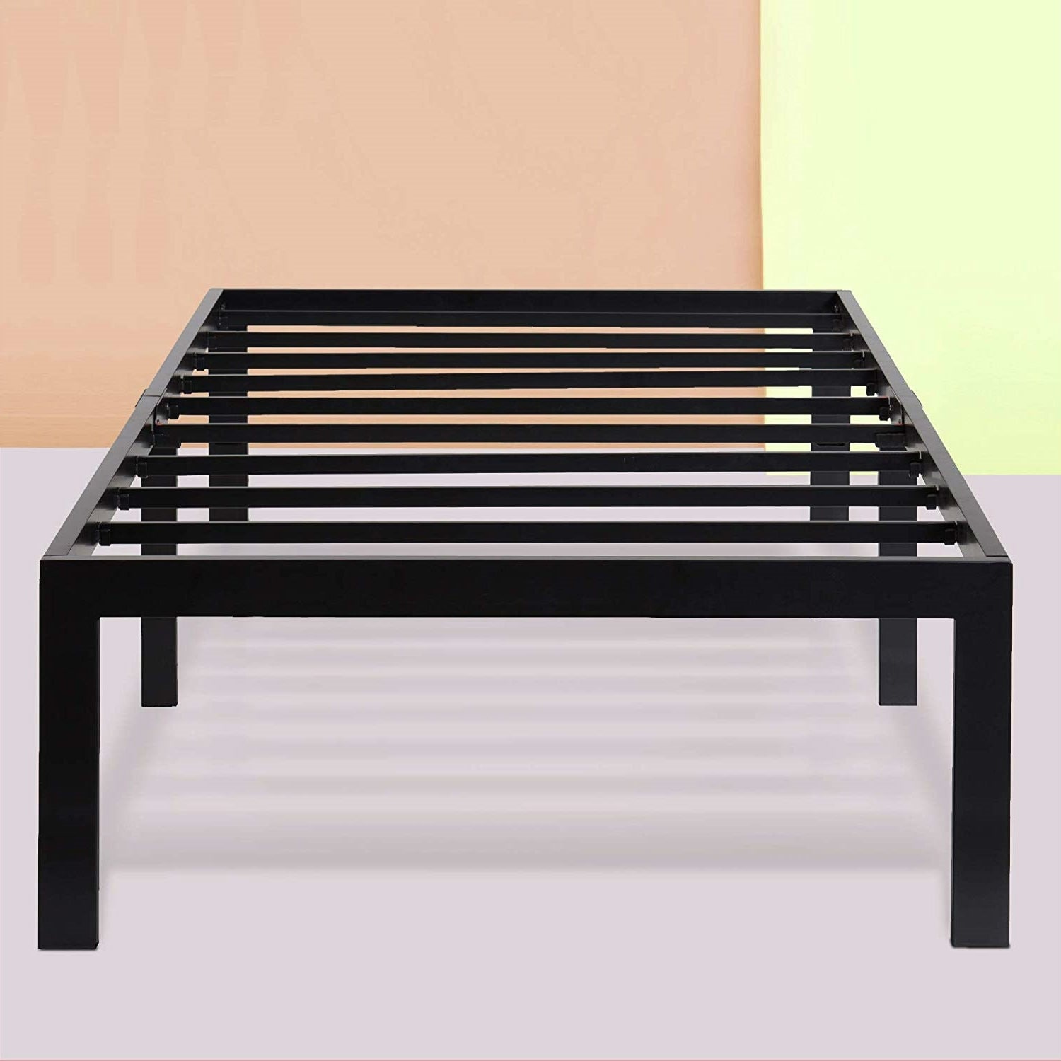 Twin 18 inch High Heavy Duty Black Metal Platform Bed Frame On