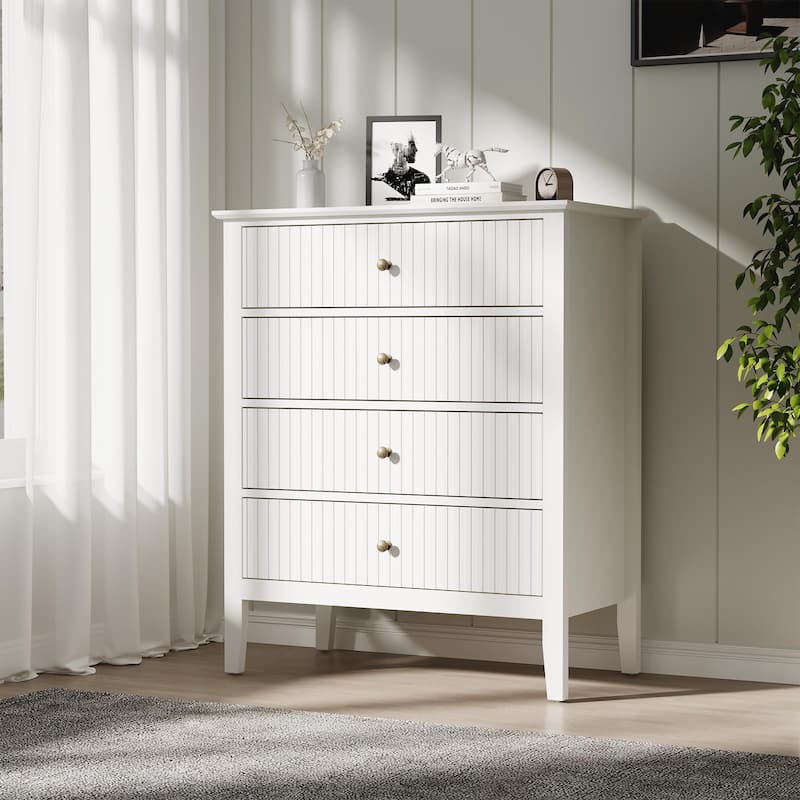 White Fluted 4 Drawer Dresser For Bedroom