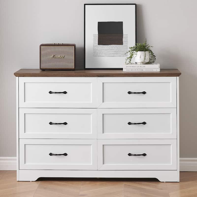 Double Dresser for Bedroom Wood Chest of Drawers