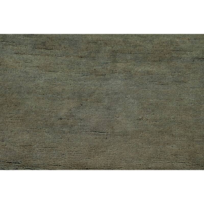 Gabbeh Modern Foyer Rug Green Hand-Knotted Wool Carpet - 2'8"x 4'1"