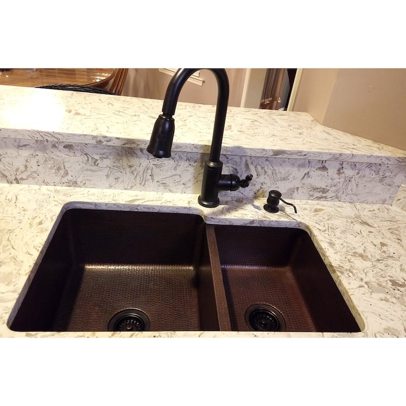33-in Hammered Copper 60/40 Double Basin Kitchen Sink (K60DB33229)