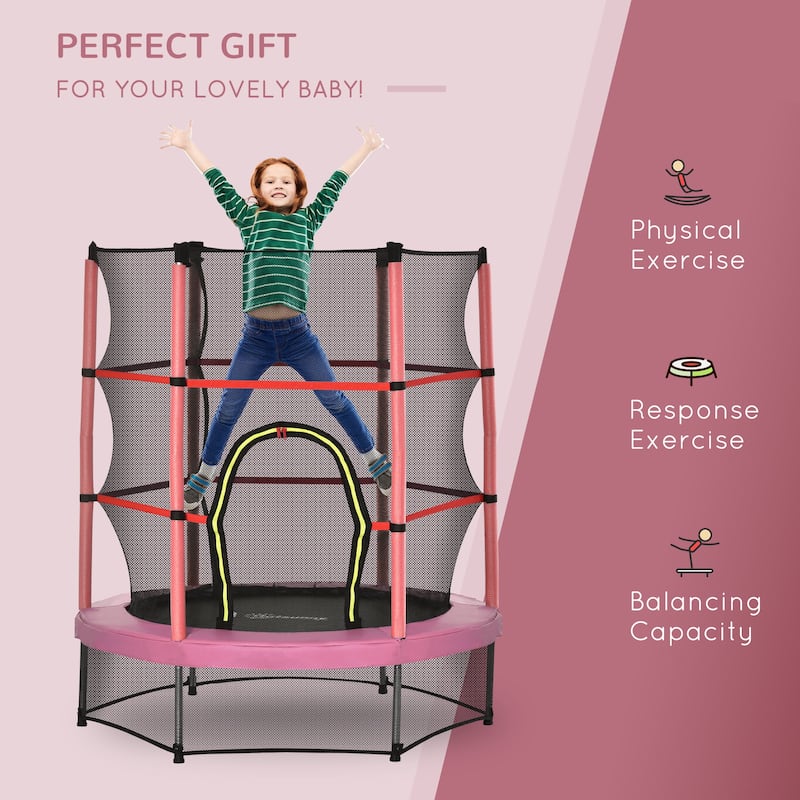 Outsunny 5' Diameter Kids Trampoline with Net for Indoors & Outdoors, Ages 3 to 6