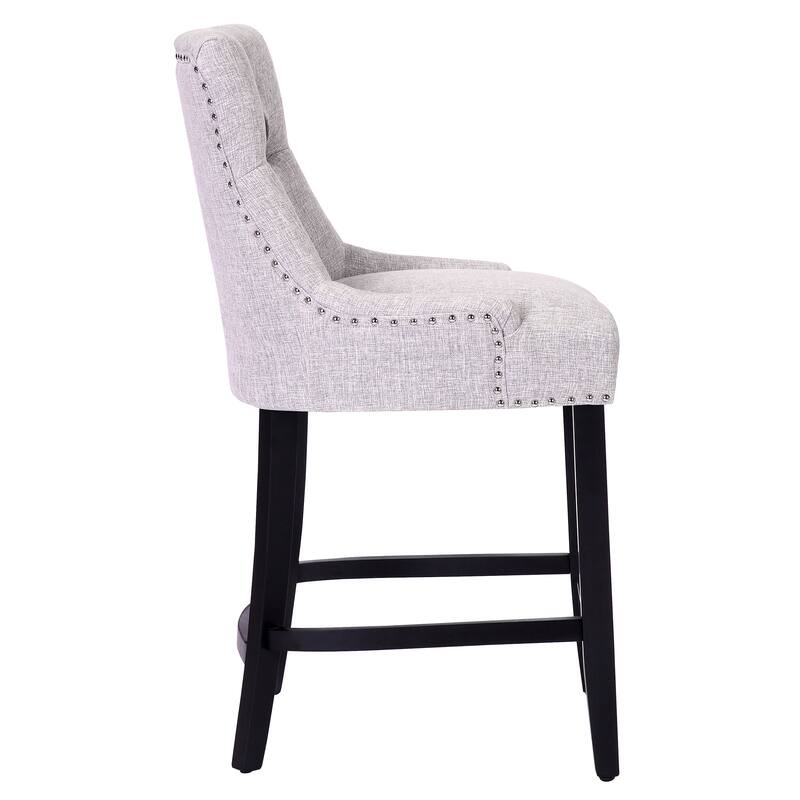 Carter 24" Upholstered Button Tufted Counter Stool, Black Legs