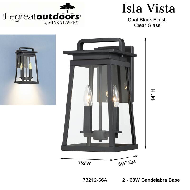 The Great Outdoors 73212 Isla Vista 2 Light 14" Tall Outdoor Wall