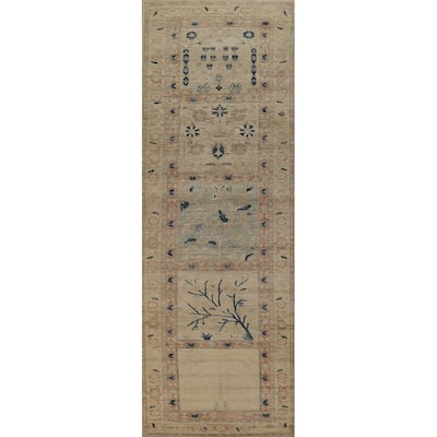 Hand Knotted Oriental 100% Wool Carpet Traditional Floral Beige & Ivories Art Deco Runner Rug - 11' 10'' X 3' 0''