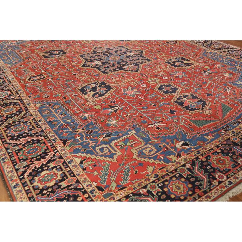 Hand Knotted Oriental 100% Wool Carpet Traditional Medallion Oranges & Rust Heriz (serapi) Area Rug - 14' 5'' X 11' 2''