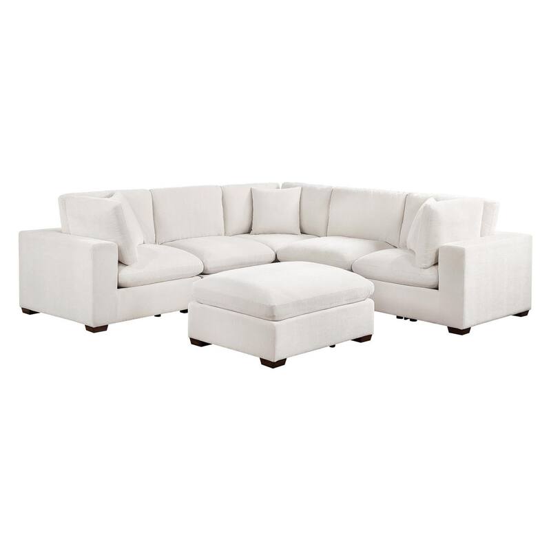 Lahe 6 Piece Modular Sectional Sofa with Ottoman, 3 Pillows, Ivory