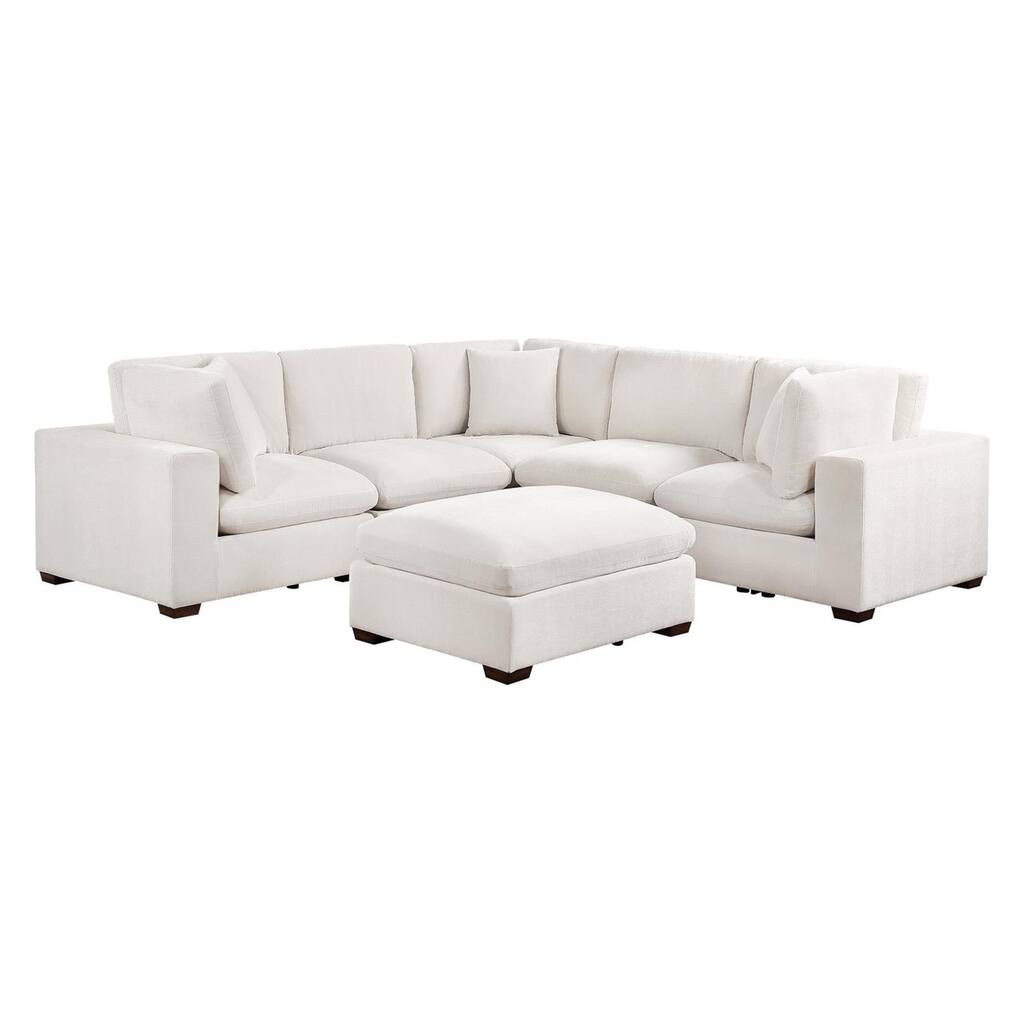 Lahe 6 Piece Modular Sectional Sofa with Ottoman, 3 Pillows, Ivory